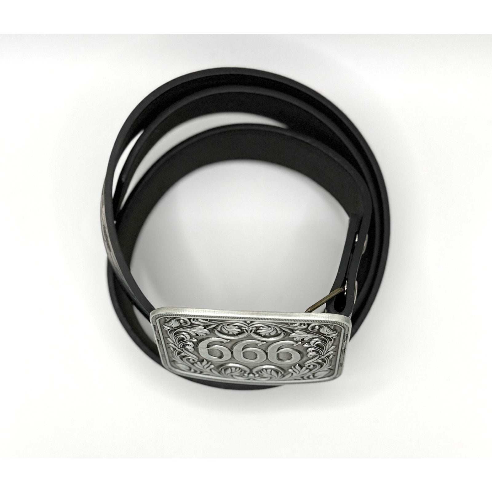 TornSlayer Silver 666 Buckle with Black PU Leather Snap-On Belt
