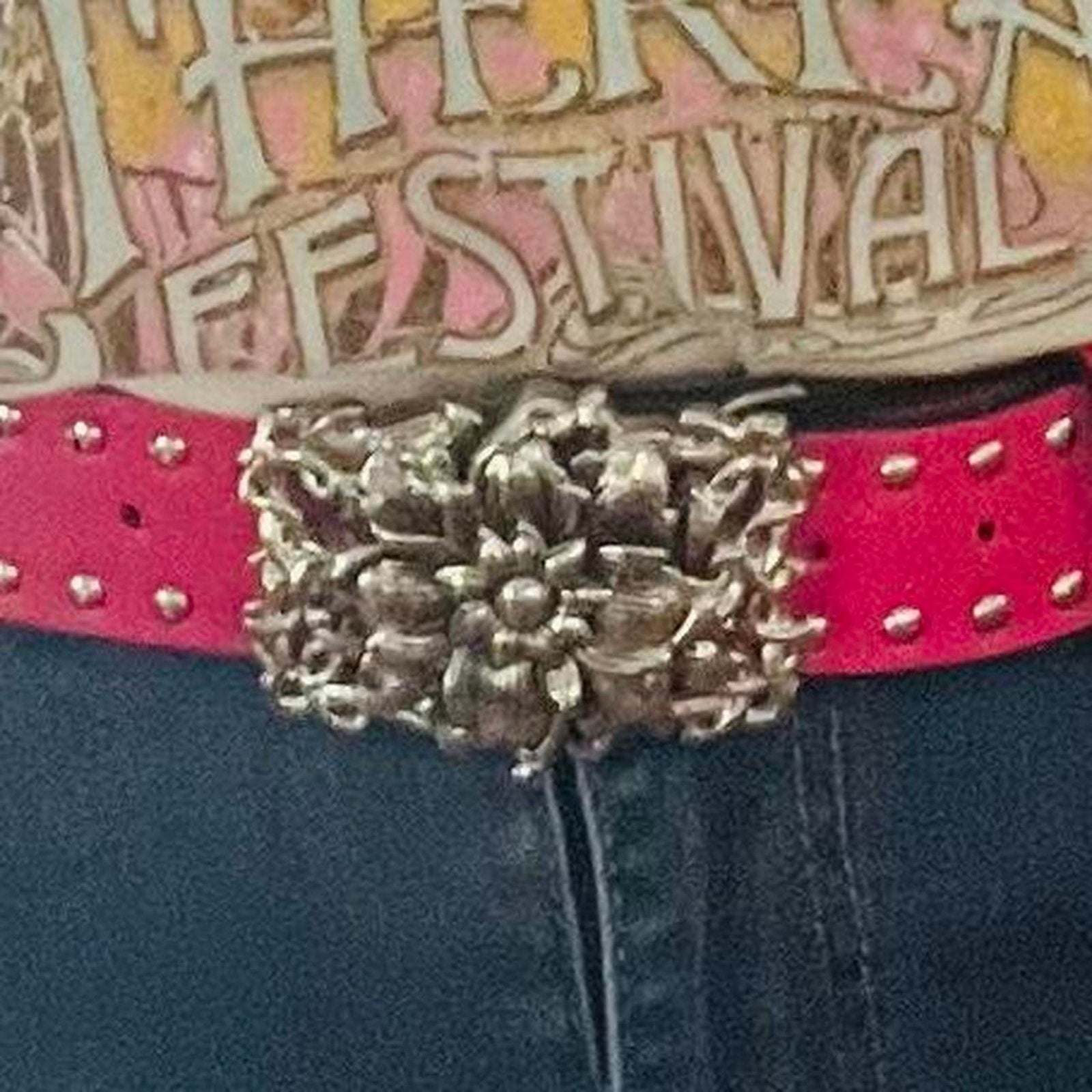 Studded Hot Pink Flower Buckle - One Piece Belt