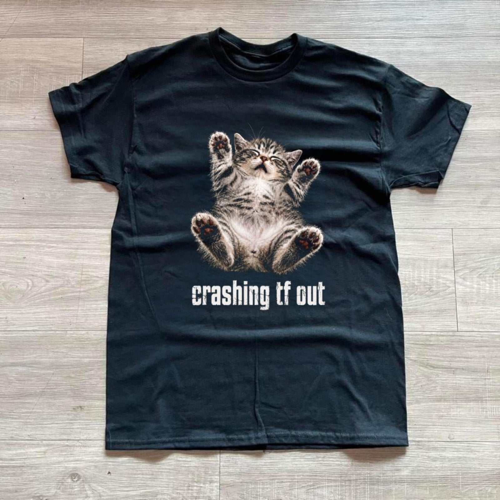Crashing tf out black t shirt Gildan medium 100% preshrunk cotton