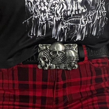 TornSlayer Skull Belt and Buckle: "Three Wise Skulls" - Gothic Punk Faux Leather Belt - UNISEX