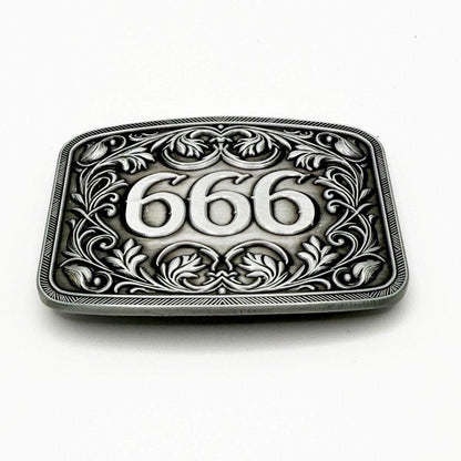 666 Buckle with engraved floral scrollwork.