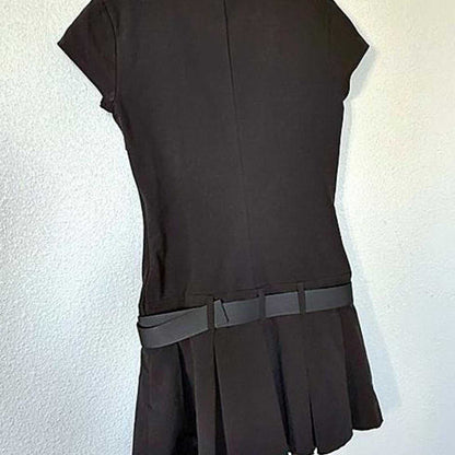 NWT Zara Mini Dress small gray with hunter green layered skirt and belt