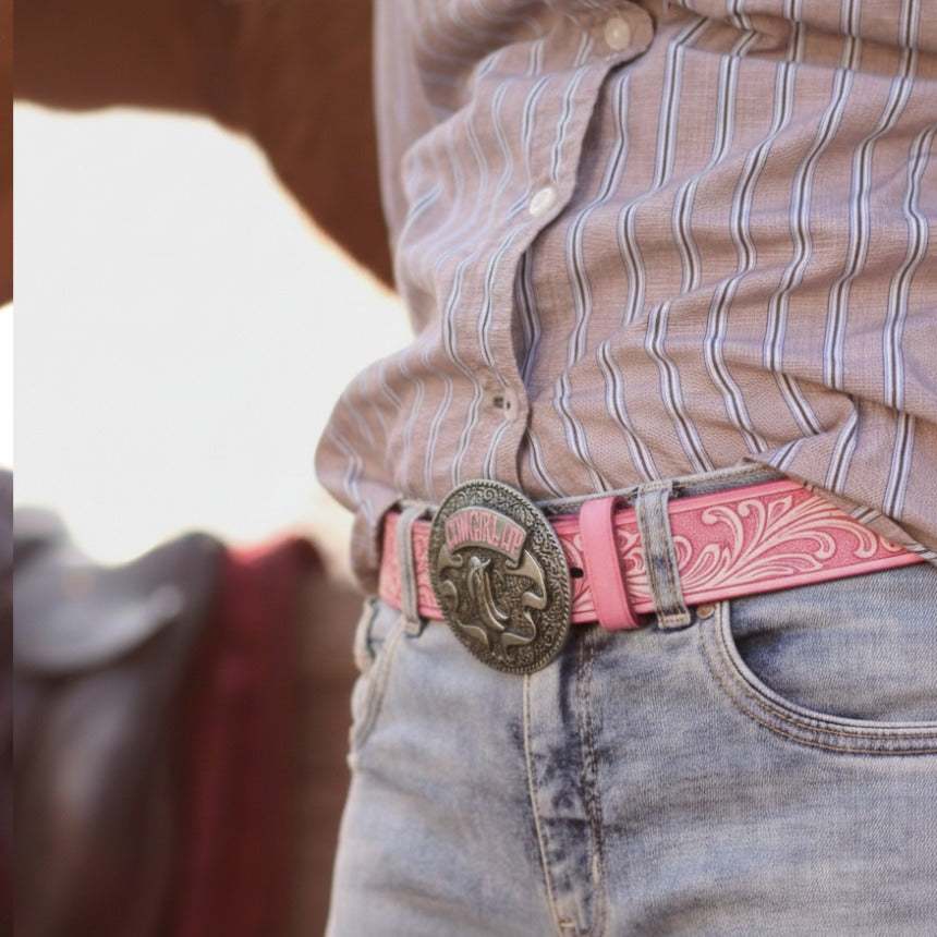Cowgirl Up Pink Western Belt Buckle