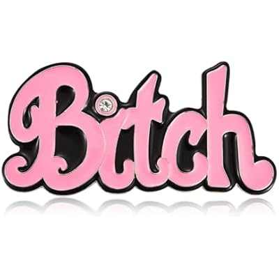 Pink Bitch Belt Buckle in bold pink letters with rhinestone detail