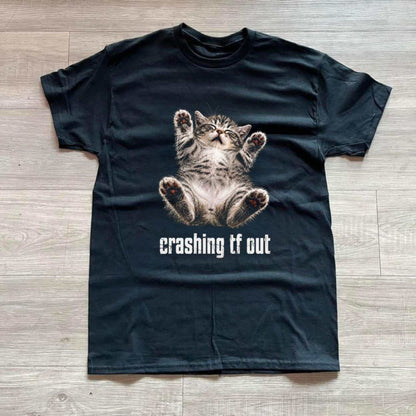 Crashing tf out black t shirt Gildan medium 100% preshrunk cotton