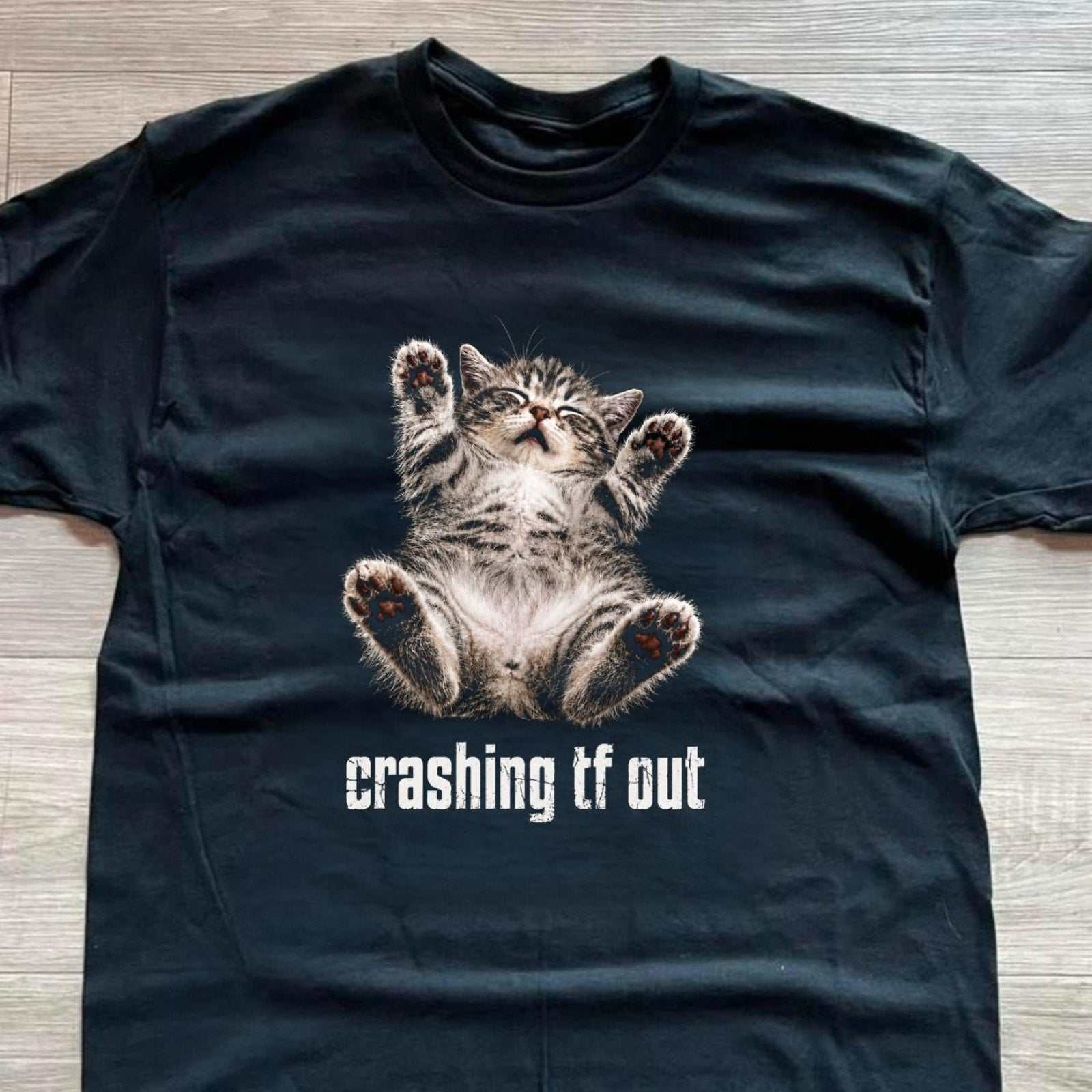Crashing tf out black t shirt Gildan medium size 100% preshrunk cotton