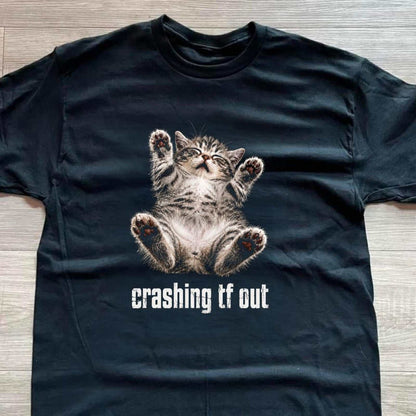 Crashing tf out black t shirt Gildan medium size 100% preshrunk cotton