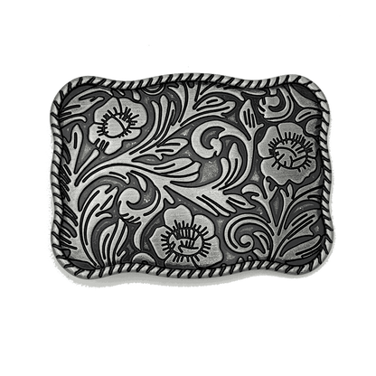 vintage-inspired floral belt buckle with embossed detailing and antique silver-tone finish