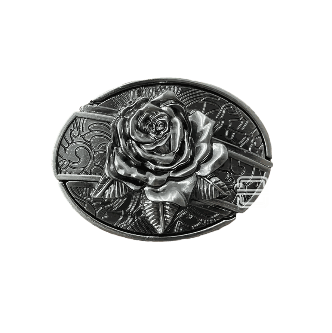 Vintage rose 3d silver belt buckle with gothic style in dark silver.