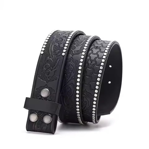 Black Studded Goth Belt Without Buckle - Snap on