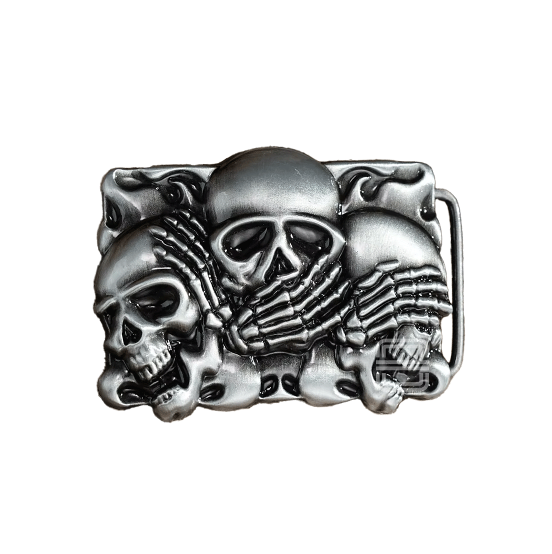 Three Wise Skulls Belt Buckle with bold, durable design.