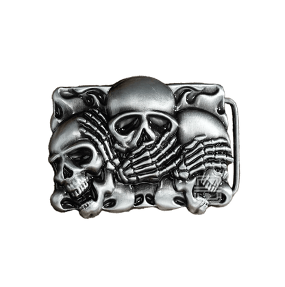 Three Wise Skulls Belt Buckle with bold, durable design.