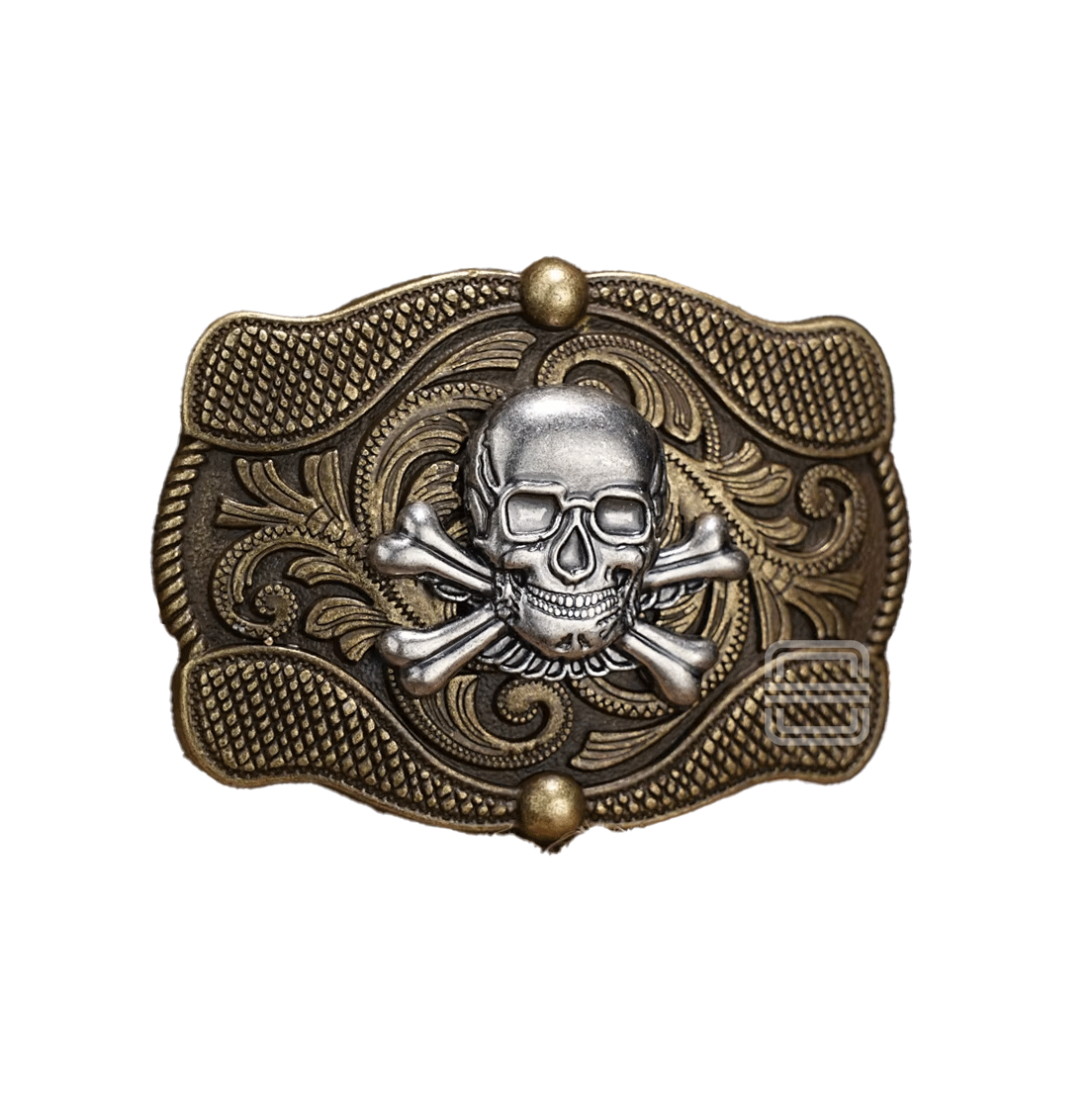Skull Cross Bones buckle with intricate western and biker design.