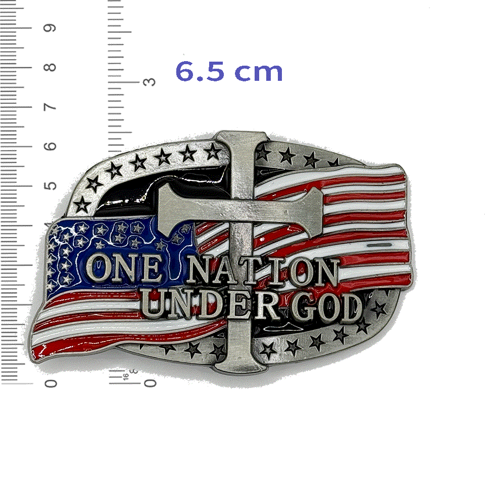 USA with Cross Belt Buckle featuring American flag design and inscription "One Nation Under God".