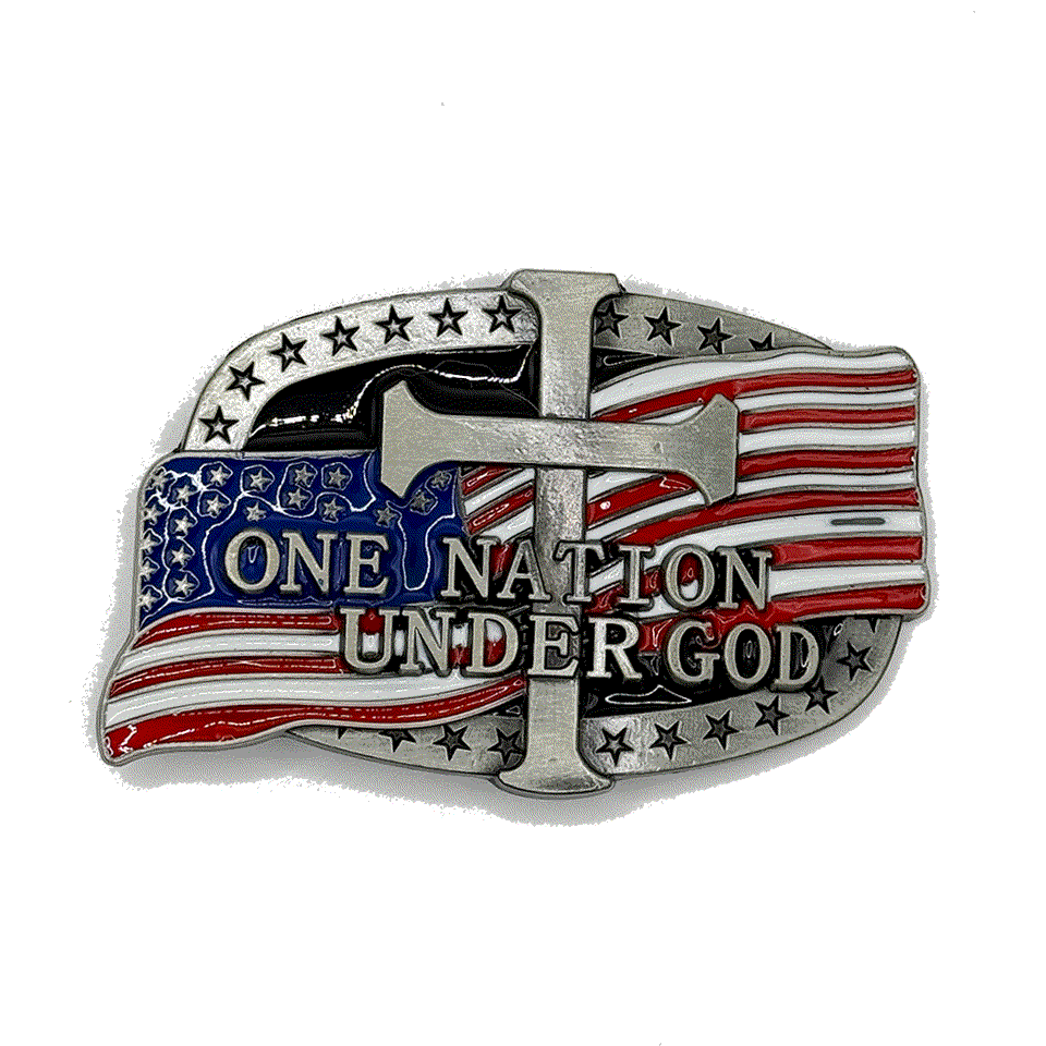 USA with Cross Belt Buckle featuring American flag and cross design.