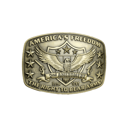 USA Freedom Eagle buckle with 2nd Amendment design in bronze color.