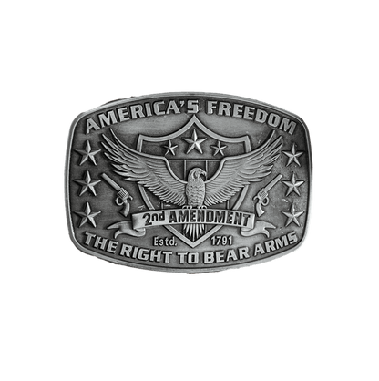 USA Freedom Eagle Buckle with 2nd Amendment design in silver.